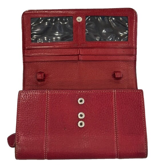 Brighton Red Pebbled Leather Trifold Wallet Organizer Checkbook Clutch - Picture 12 of 12